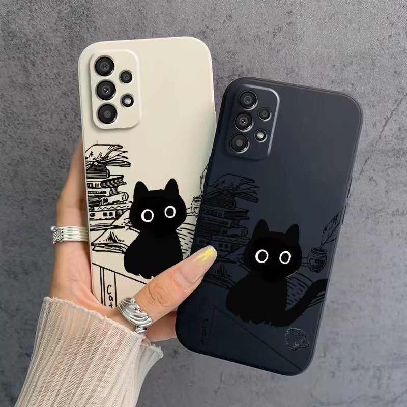 Phone Cases Cat - Cute Reading Black Cat Pattern Phone