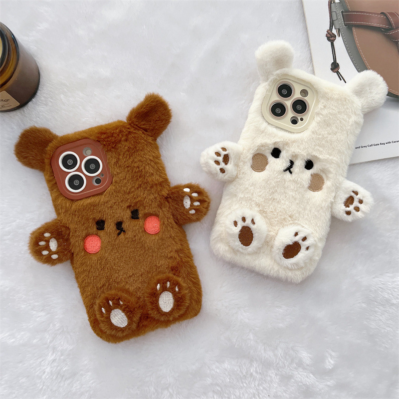 Korean 3D Cartoon Bear Fluffy  - đánh giá và giá Phone Cases Iphone 16