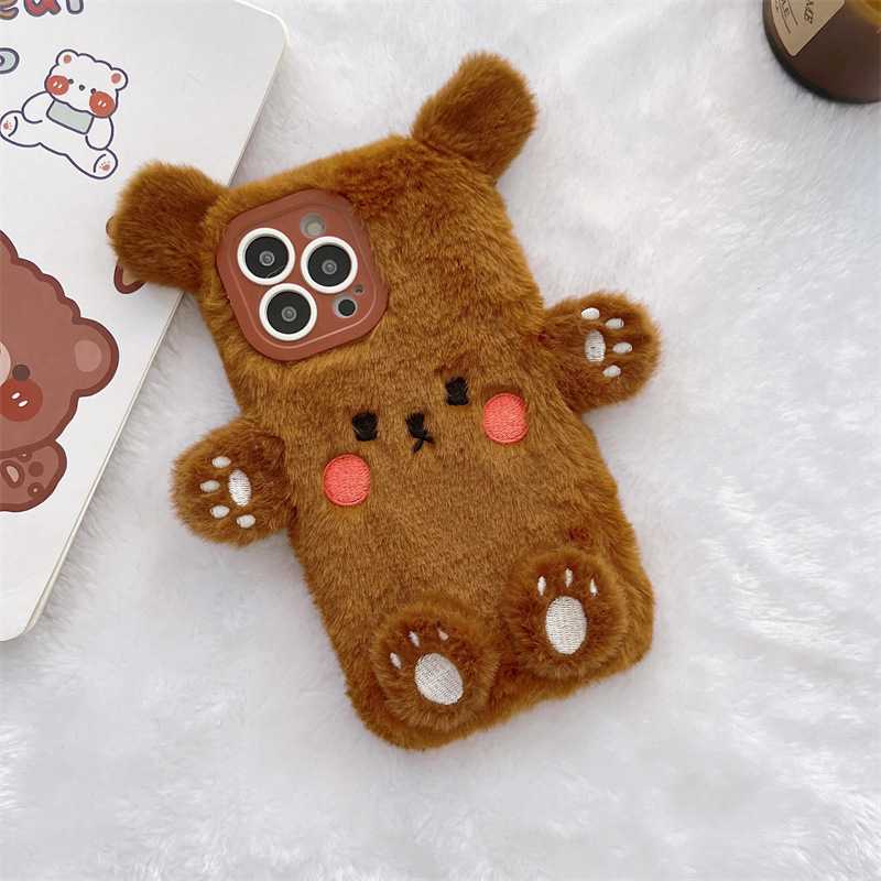 Korean 3D Cartoon Bear Fluffy  - đánh giá và giá Phone Cases Iphone 16